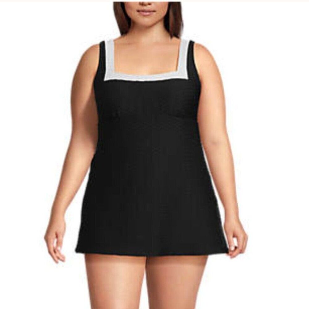 Lands' End swimsuit 2x Swimdress xxl black new $135 modest